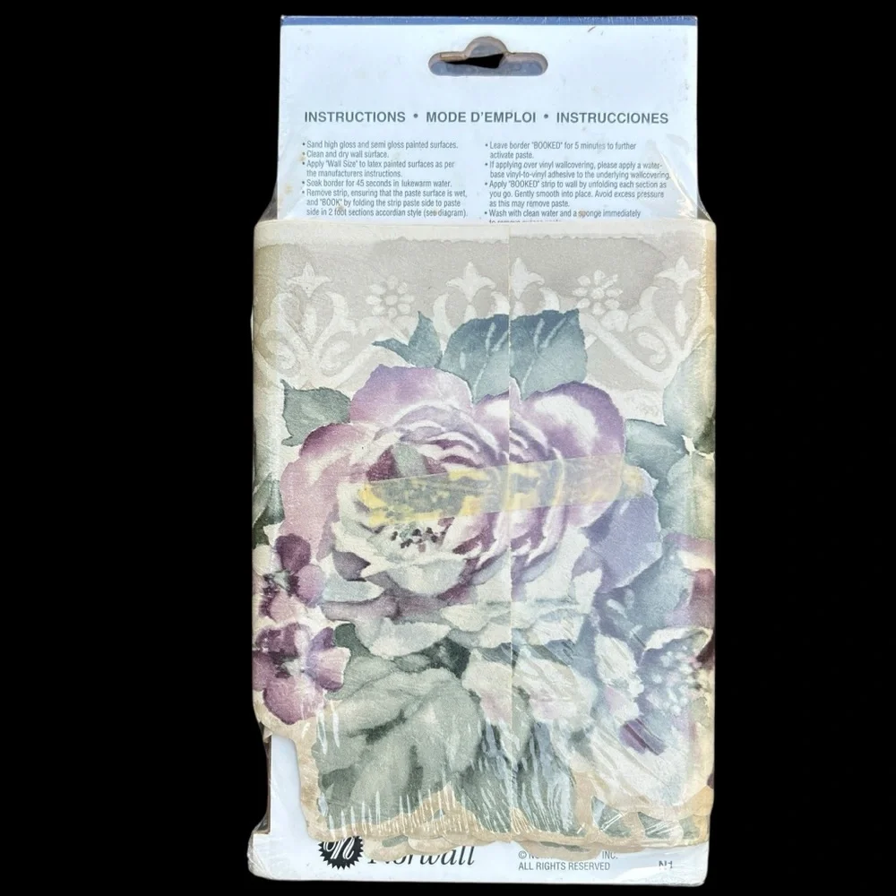 Norwall Floral Wallpaper Border Floral LavenderRose pattern. 1 Pkg. 5 yds. NIP